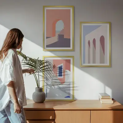 Minimalista építészeti illusztrációk keretezett képszett hálószobába