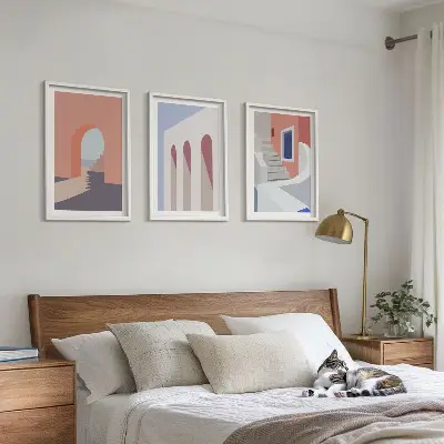 Minimalista építészeti illusztrációk keretezett képszett hálószobába