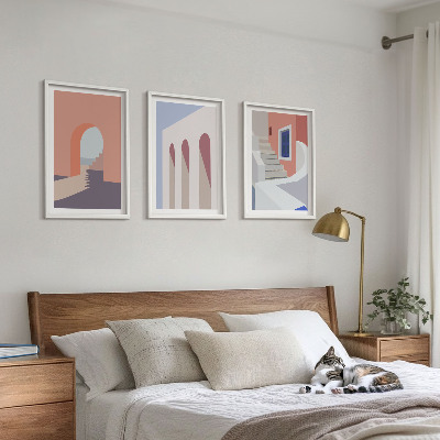 Keretezett kép szett hálószobába Minimalista építészeti illusztrációk