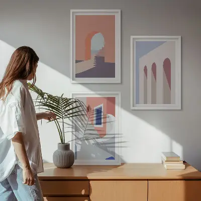 Minimalista építészeti illusztrációk keretezett képszett hálószobába