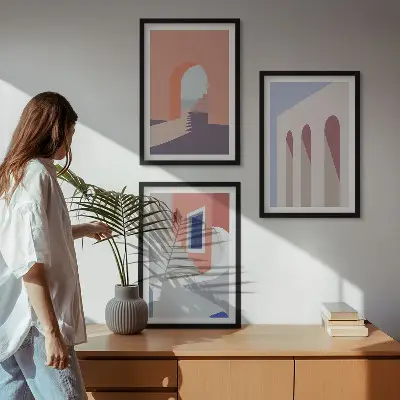 Minimalista építészeti illusztrációk keretezett képszett hálószobába