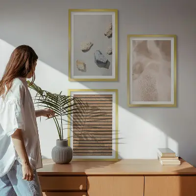 Képkészlet fali dekoráció kövek fa és szövet textúrákkal