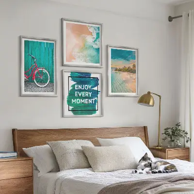 Dekorációs képkészlet nappaliba tengeri hajós és kerékpáros inspirációval