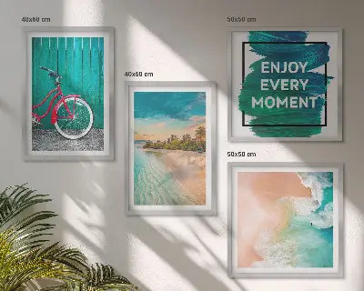 Dekorációs képkészlet nappaliba tengeri hajós és kerékpáros inspirációval