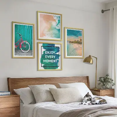 Dekorációs képkészlet nappaliba tengeri hajós és kerékpáros inspirációval