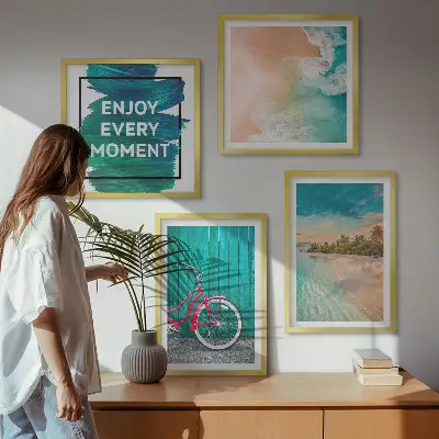Dekorációs képkészlet nappaliba tengeri hajós és kerékpáros inspirációval