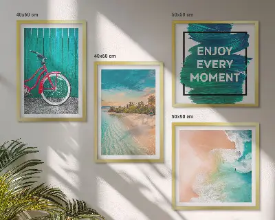 Dekorációs képkészlet nappaliba tengeri hajós és kerékpáros inspirációval