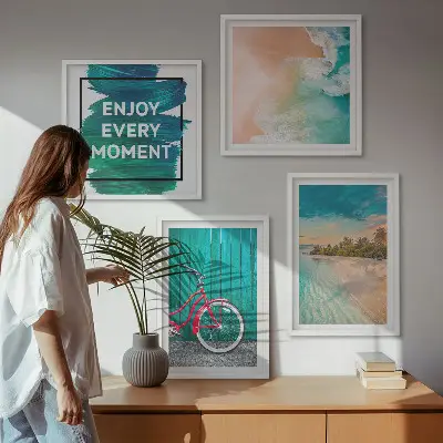 Dekorációs képkészlet nappaliba tengeri hajós és kerékpáros inspirációval