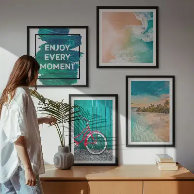 Dekorációs képkészlet nappaliba tengeri hajós és kerékpáros inspirációval