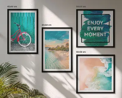 Dekorációs képkészlet nappaliba tengeri hajós és kerékpáros inspirációval