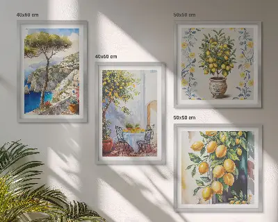 Citromfák a tengerparton keretezett poliptichon