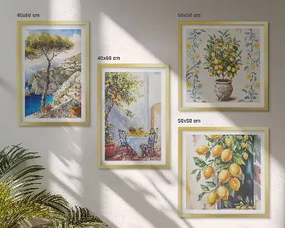 Citromfák a tengerparton keretezett poliptichon