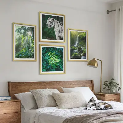 Dekorációs képkészlet dzsungel, fehér tigris és vízesés mintával nappaliba