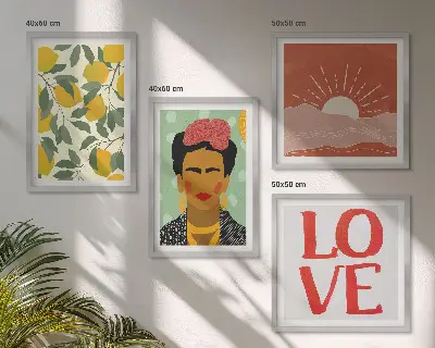 Dekorációs képkészlet nappaliba citrom felirat, szerelem és Frida tájkép mintával
