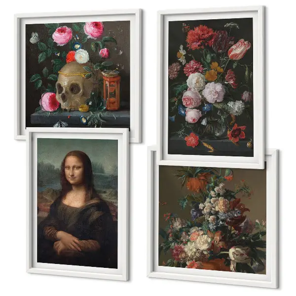 Vintage virágok koponya Mona Lisa keretezett poliptichon