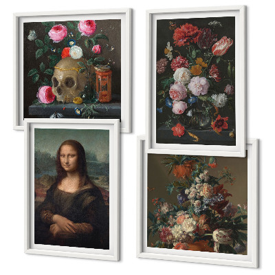 Keretezett poliptichon Vintage virágok koponya Mona Lisa
