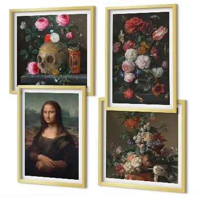 Vintage virágok koponya Mona Lisa keretezett poliptichon