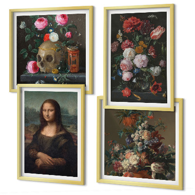 Keretezett poliptichon Vintage virágok koponya Mona Lisa