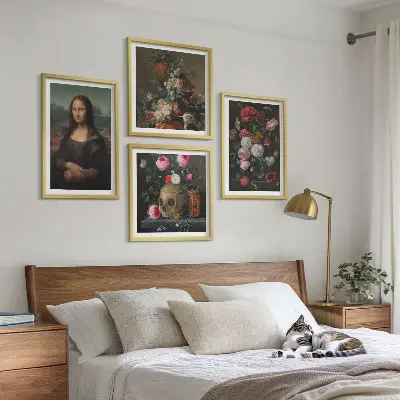 Vintage virágok koponya Mona Lisa keretezett poliptichon