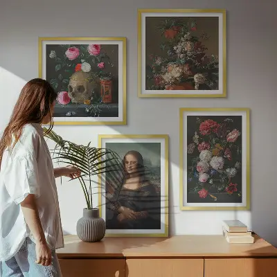 Vintage virágok koponya Mona Lisa keretezett poliptichon