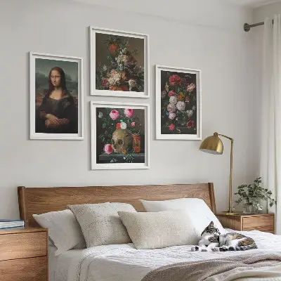 Vintage virágok koponya Mona Lisa keretezett poliptichon