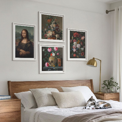 Keretezett poliptichon Vintage virágok koponya Mona Lisa