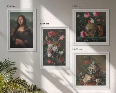Vintage virágok koponya Mona Lisa keretezett poliptichon