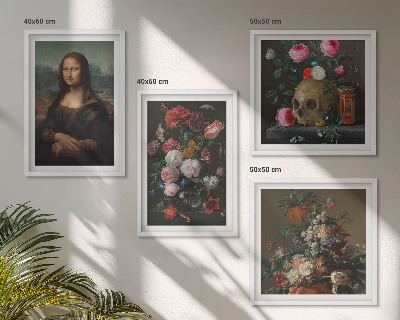 Keretezett poliptichon Vintage virágok koponya Mona Lisa