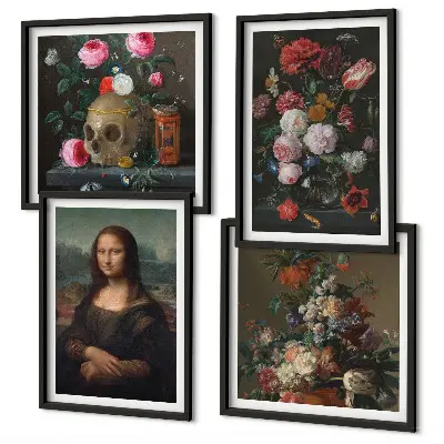 Vintage virágok koponya Mona Lisa keretezett poliptichon