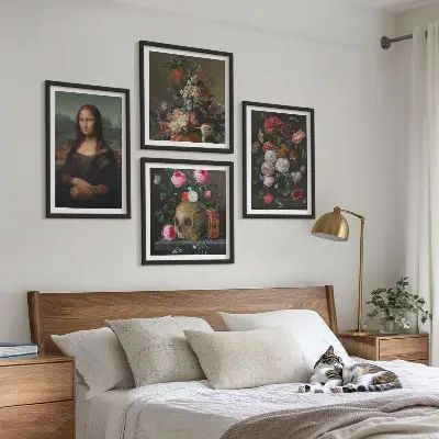 Vintage virágok koponya Mona Lisa keretezett poliptichon