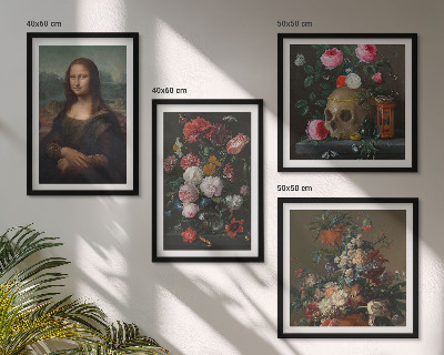 Keretezett poliptichon Vintage virágok koponya Mona Lisa