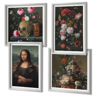 Vintage virágok koponya Mona Lisa keretezett poliptichon