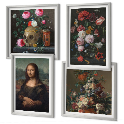 Keretezett poliptichon Vintage virágok koponya Mona Lisa