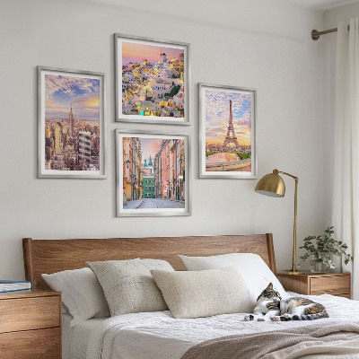 Keretezett poliptichon New York Párizs Oia Varsó alkonyat