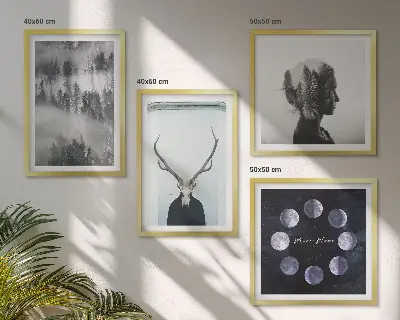 Keretezett poliptichon erdő, köd, hold, koponya és nő mintás