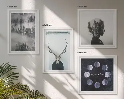 Keretezett poliptichon erdő, köd, hold, koponya és nő mintás