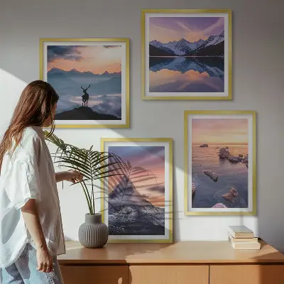 Tájak hegyek és tavak keretezett poliptichon