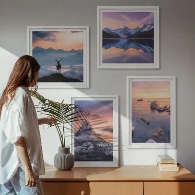 Tájak hegyek és tavak keretezett poliptichon
