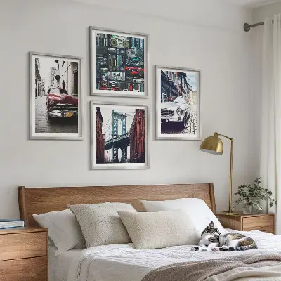 Régi autók Brooklyn retró vászonkép keretezett poliptichon változatban