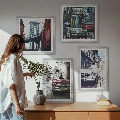 Régi autók Brooklyn retró vászonkép keretezett poliptichon változatban