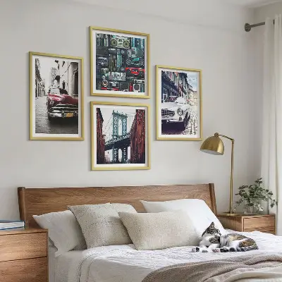 Régi autók Brooklyn retró vászonkép keretezett poliptichon változatban