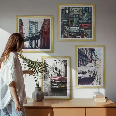 Régi autók Brooklyn retró vászonkép keretezett poliptichon változatban