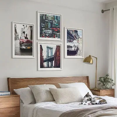 Régi autók Brooklyn retró vászonkép keretezett poliptichon változatban