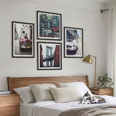 Régi autók Brooklyn retró vászonkép keretezett poliptichon változatban