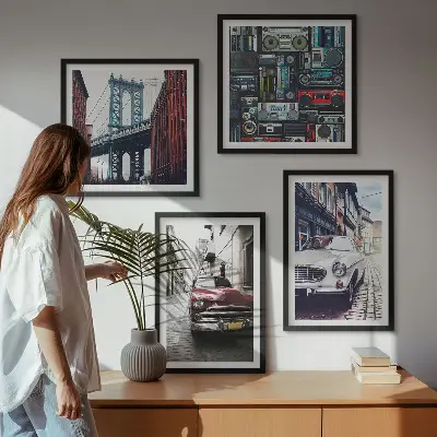 Régi autók Brooklyn retró vászonkép keretezett poliptichon változatban