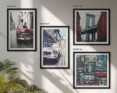 Régi autók Brooklyn retró vászonkép keretezett poliptichon változatban