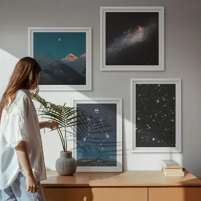 Dekorációs képkészlet nappaliba mérleg galaxis és űr motívummal éjszakai égbolt stílusban