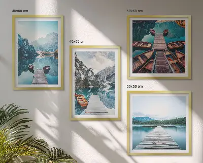 Keretezett poliptichon tavi mólók és csónakok mintával