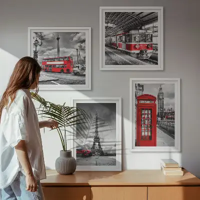 Dekorációs képkészlet ikonikus londoni és párizsi vasúti témájú képek nappaliba