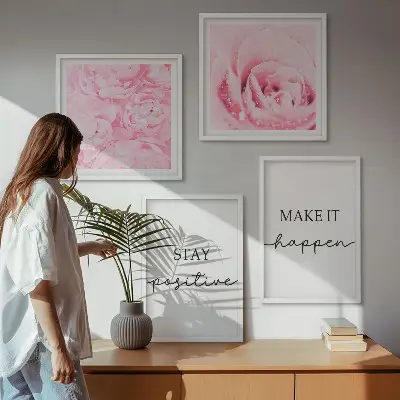 Minimalista rózsaszín virágok keretezett poliptichon